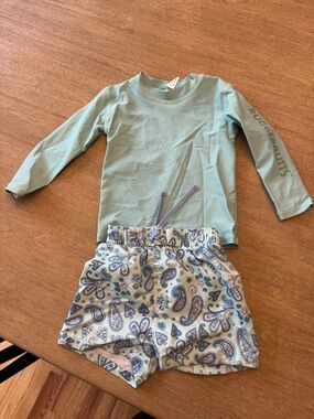 Bundle Rugged Butts Seafoam Rash Guard Set with Paisley Swim Shorts